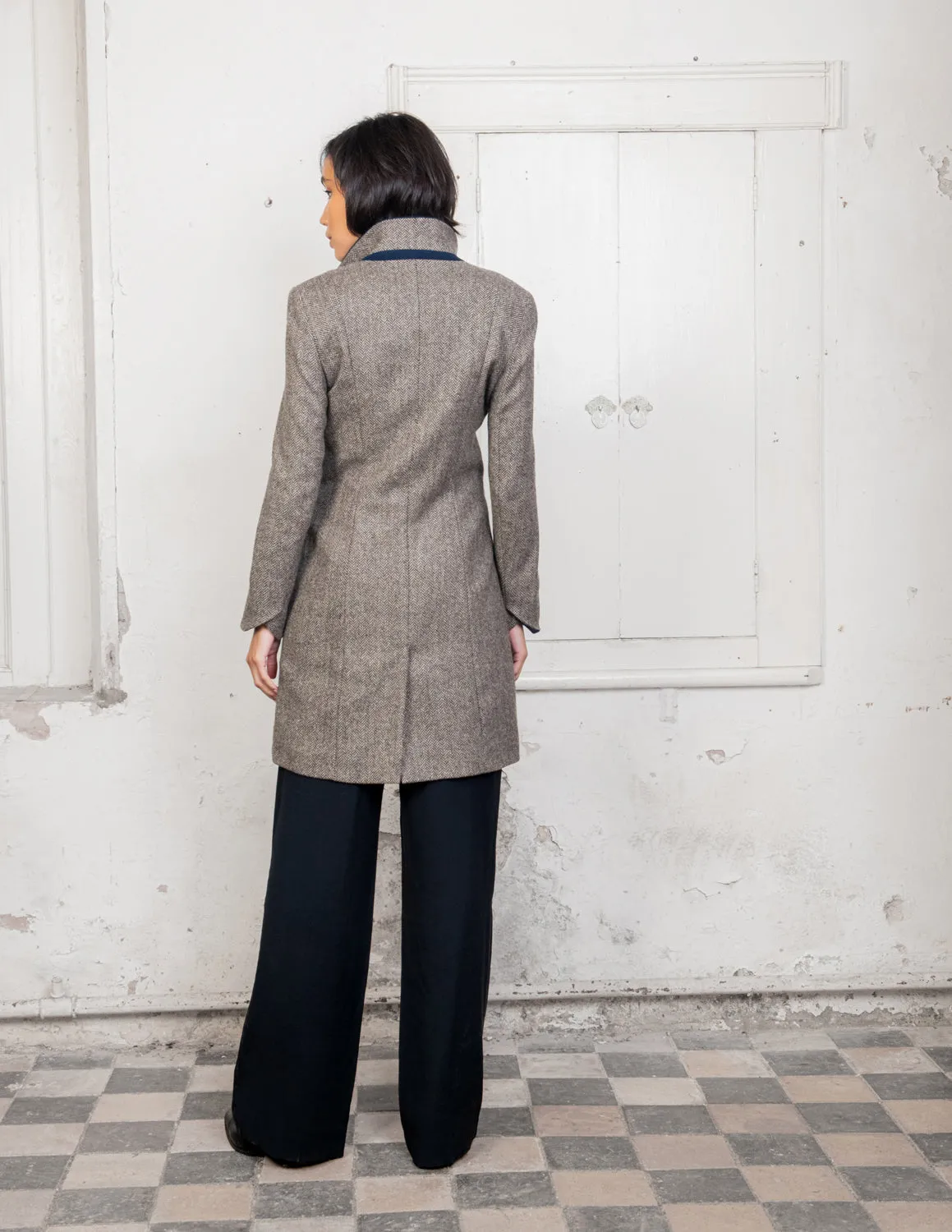 Isabella Tweed Coat - Light Tan Herringbone