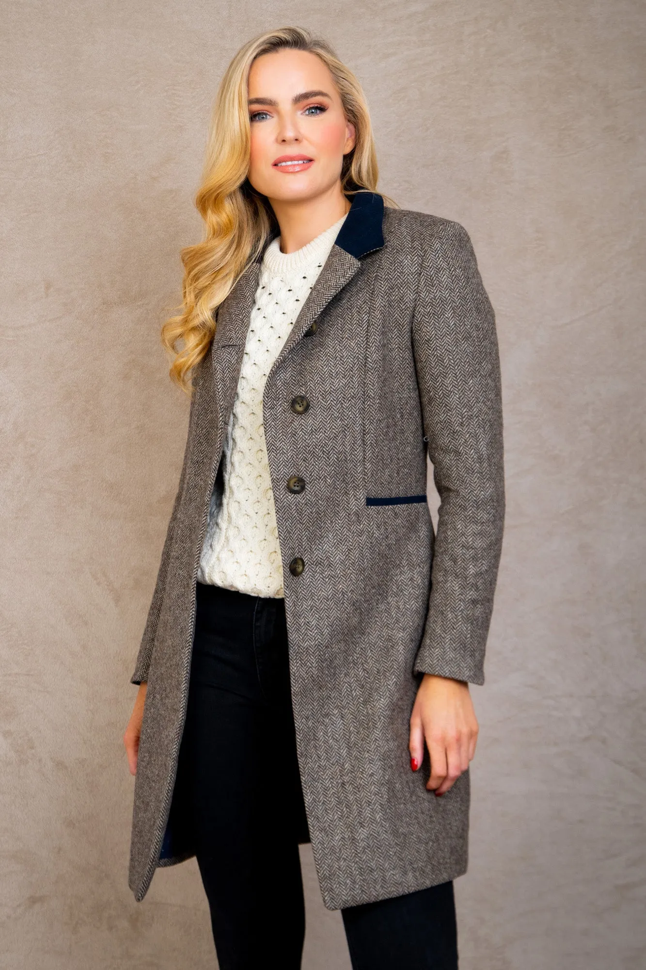 Isabella Tweed Coat - Light Tan Herringbone