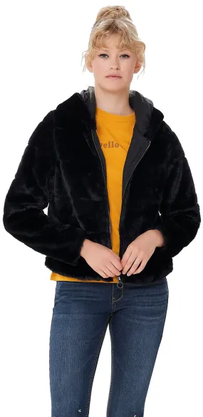 jacket ONLY Chris Fur Hooded - Black - women´s