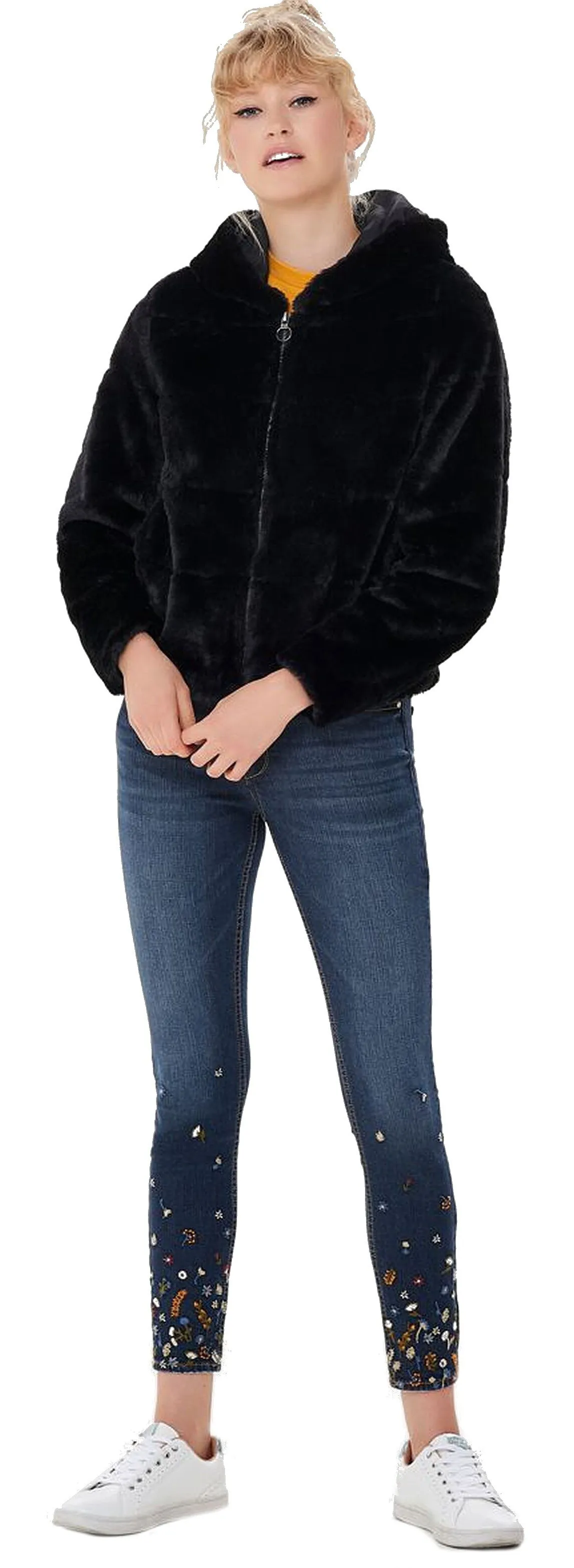 jacket ONLY Chris Fur Hooded - Black - women´s