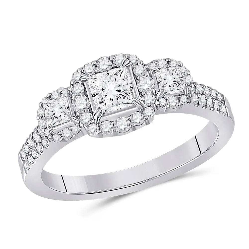 Keene Jewelers 14kt White Gold Princess Diamond 3-stone Bridal Wedding Engagement Ring 1 Cttw