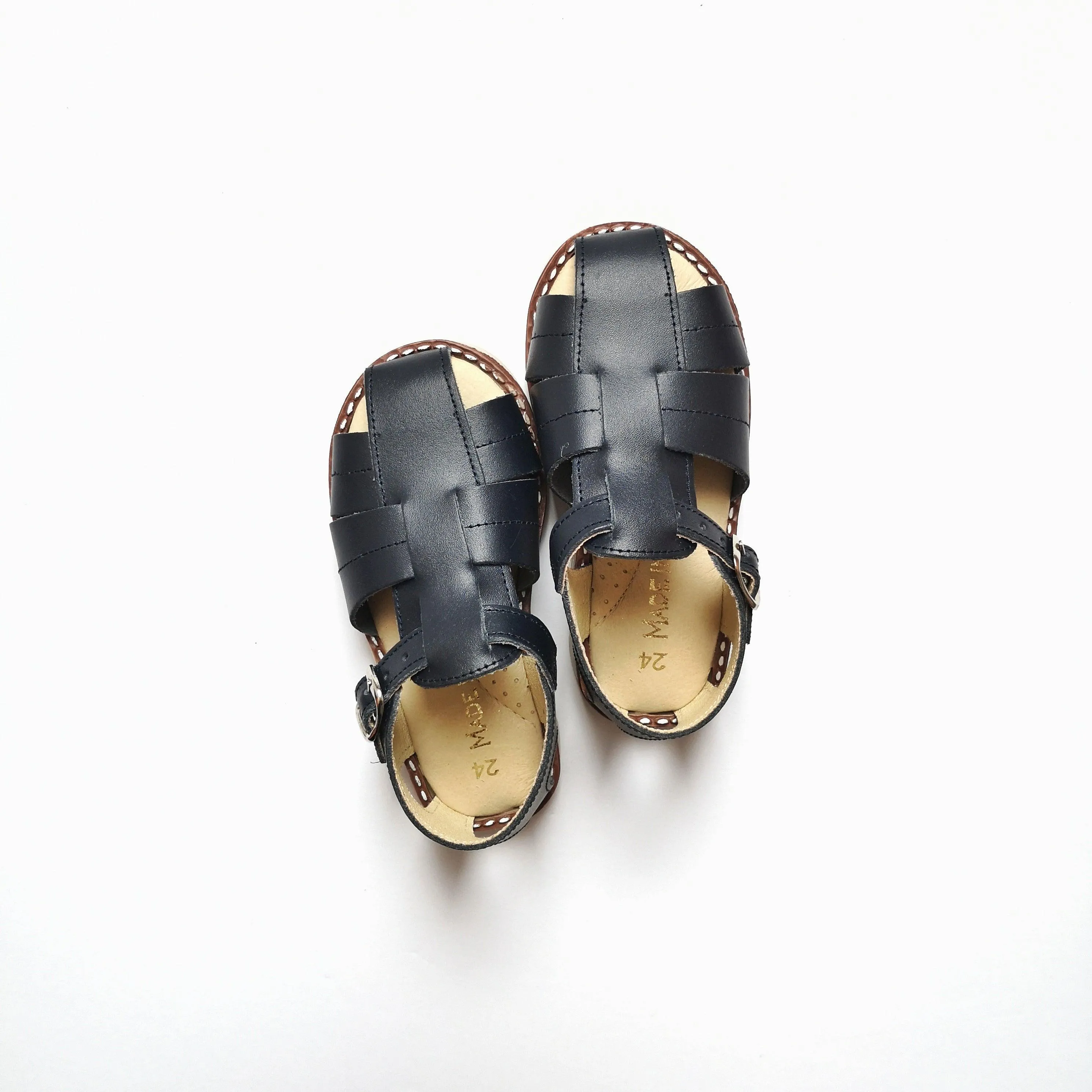 Leather sandals-NAVY