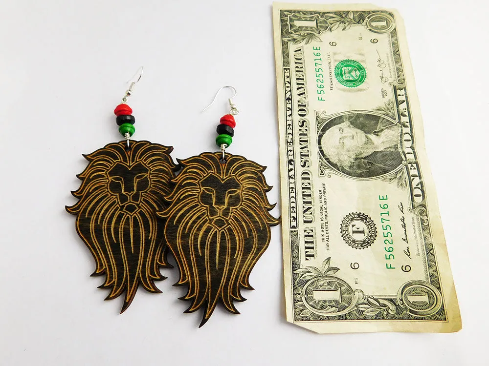 Lion Earrings Wooden Black Pan African Handmade Black Owned Businesses