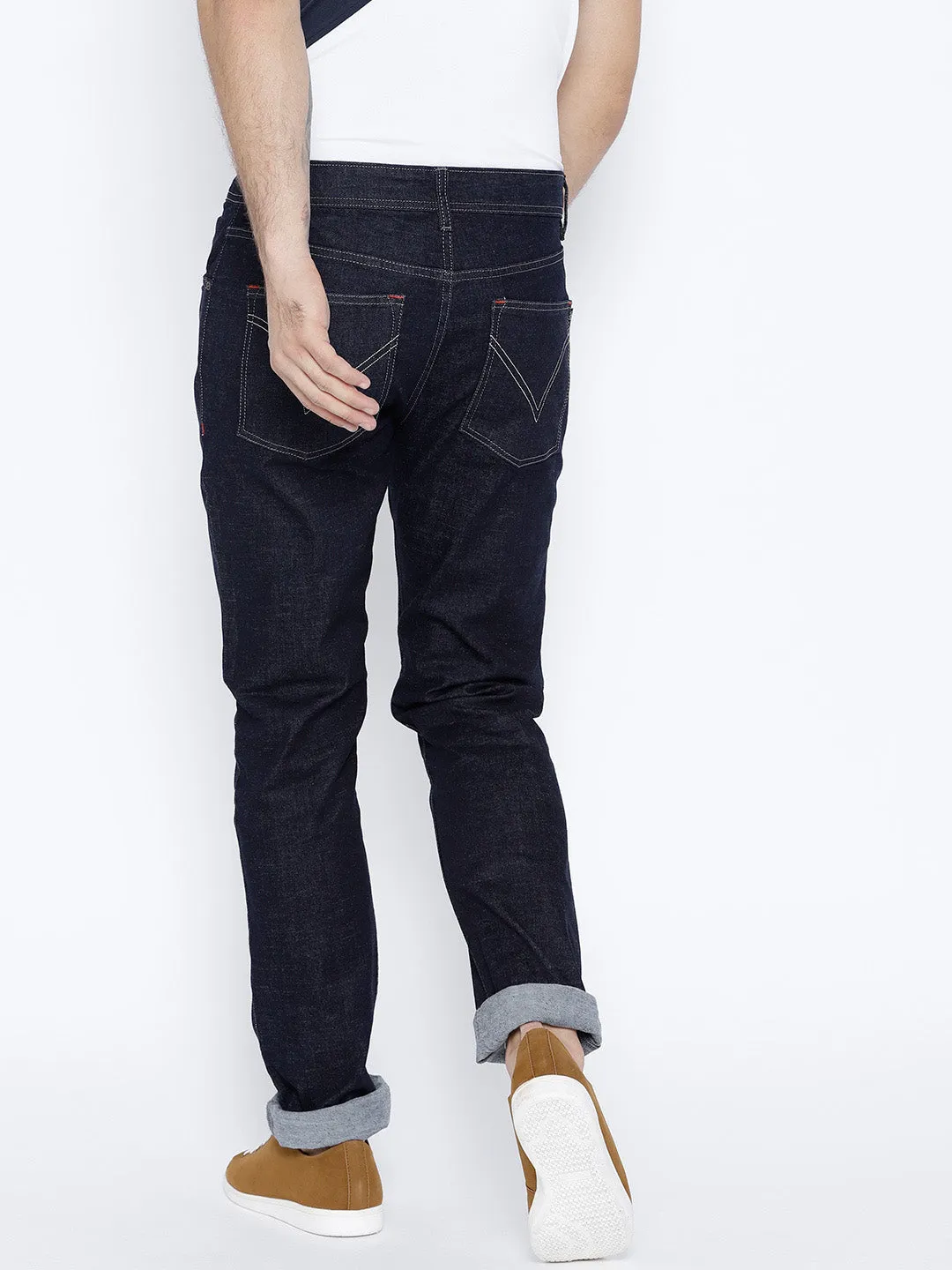 Men Navy Blue Regular Fit Mid-Rise Clean Look Stretchable Jeans