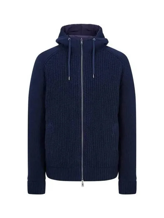 Men s ribbed knit padded hooded jacket navy 270917