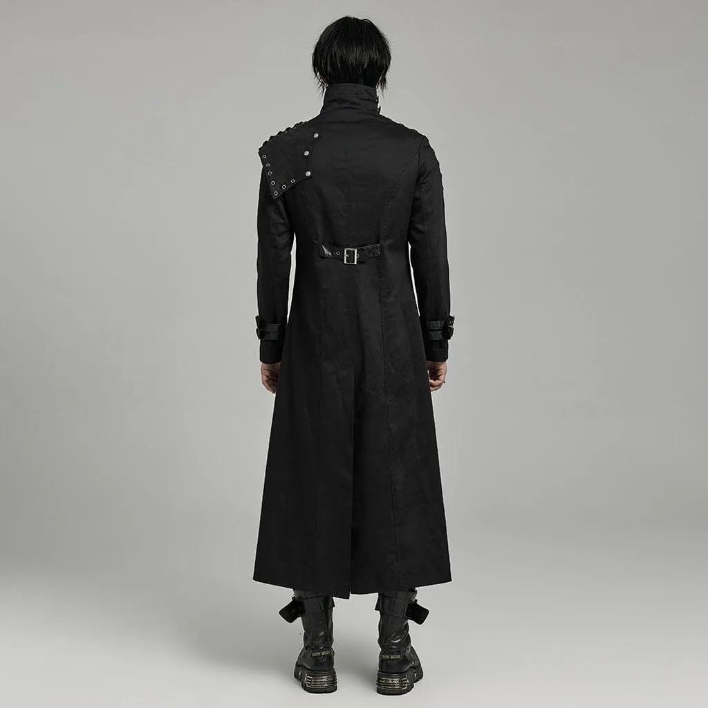 Men's Gothic Punk Multi-buckles Coat with Detached Shoulder Pad