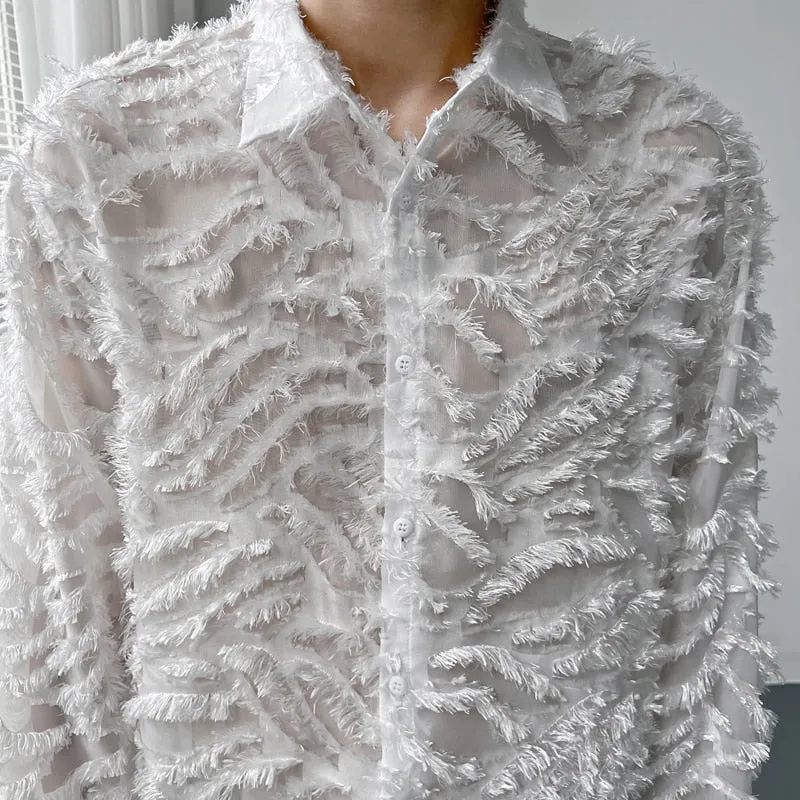 Men's Vintage Lace See-Through Loose Casual Long Sleeve Shirt