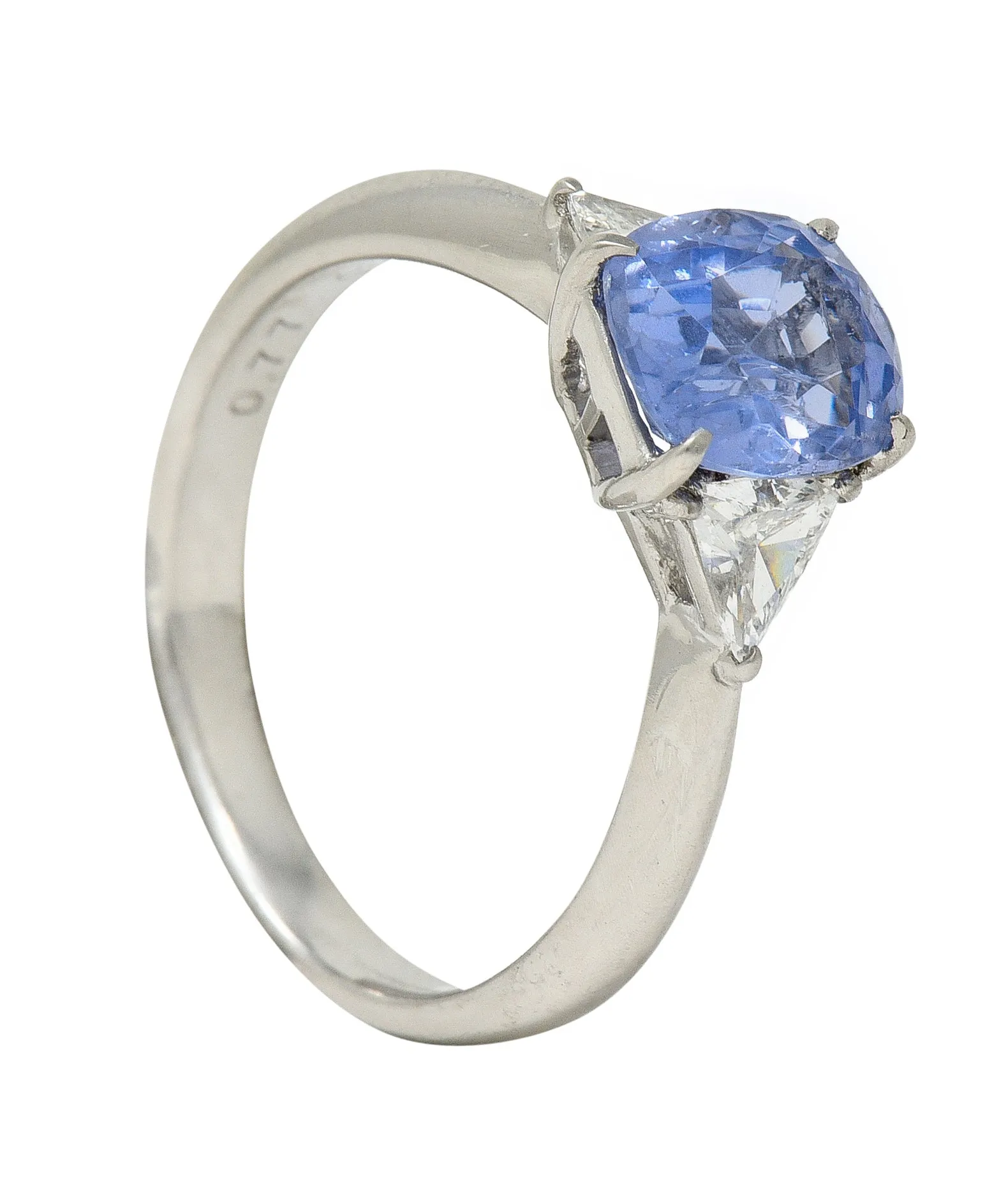 Mid-Century 2.07 CTW No Heat Ceylon Sapphire Diamond Three Stone Ring GIA