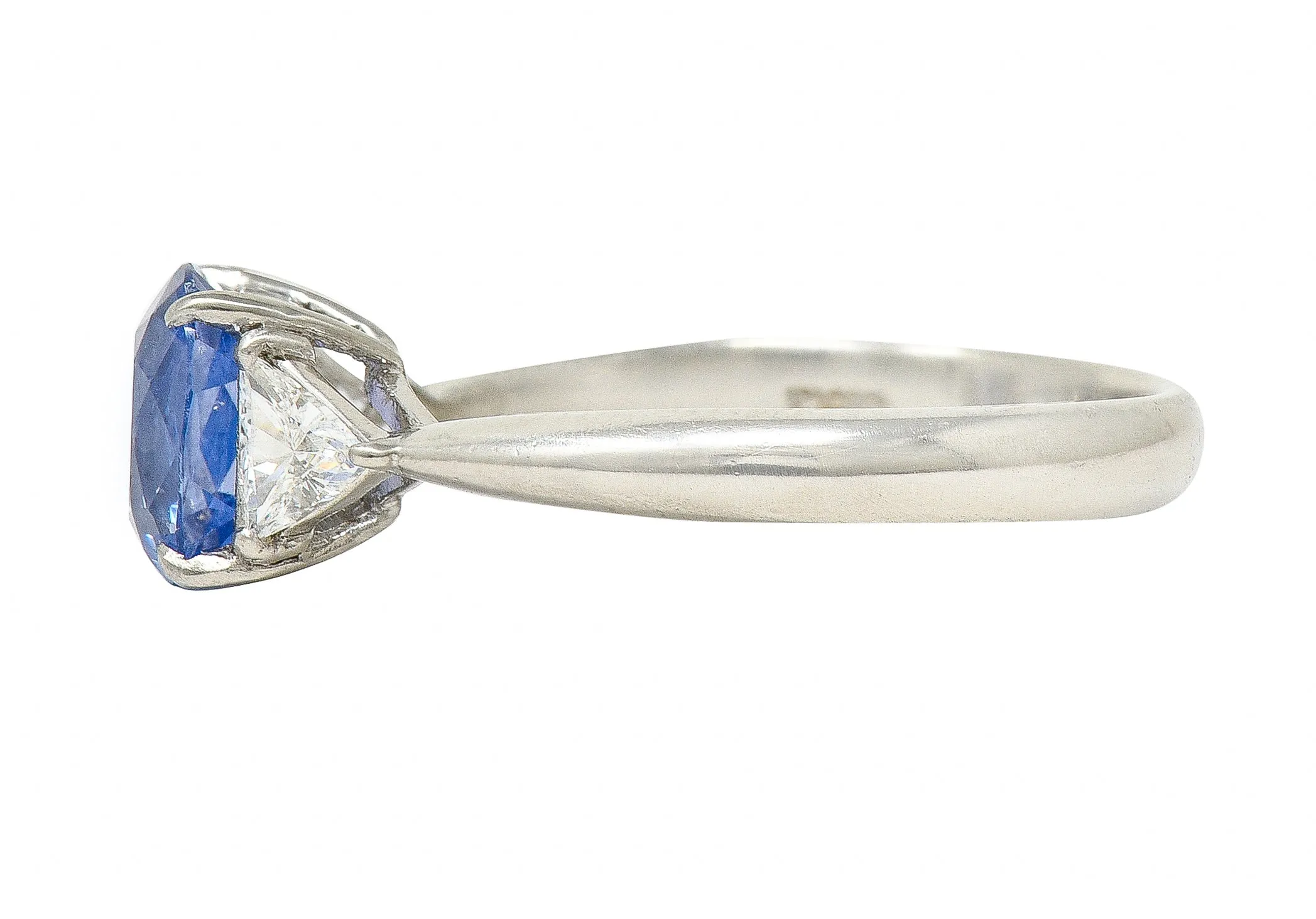 Mid-Century 2.07 CTW No Heat Ceylon Sapphire Diamond Three Stone Ring GIA