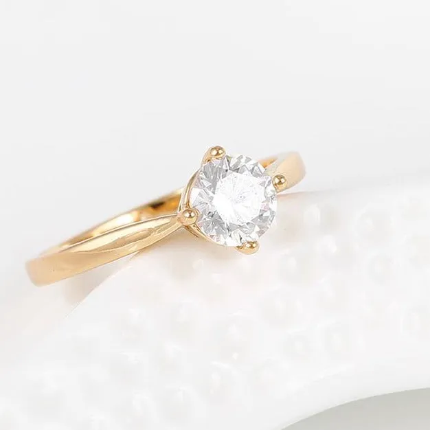 Minimalist single stone 18k gold plated ring