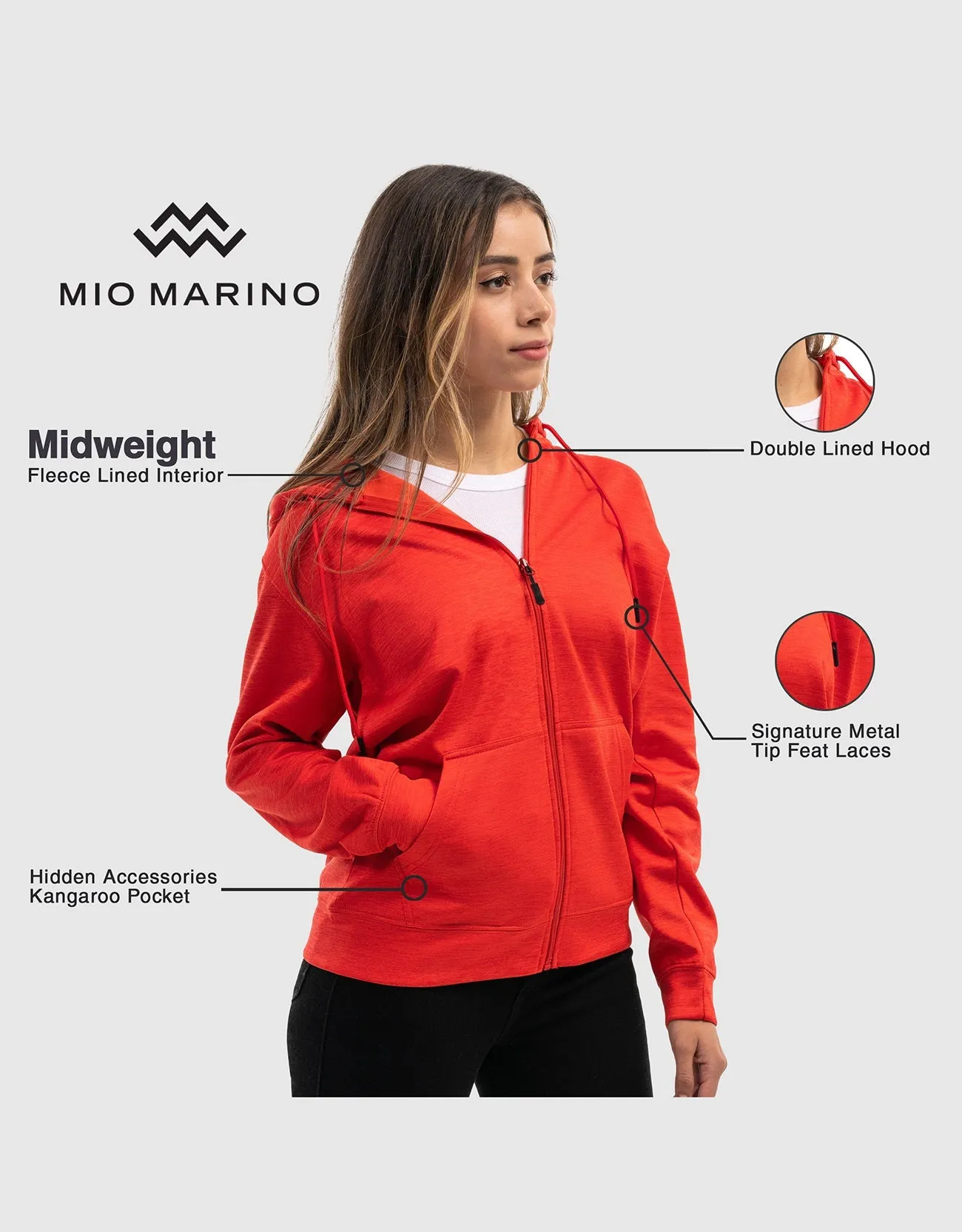 Mio Marino Premium Zip-Up Hoodie for Women with Smooth Matte Finish & Cozy Fleece Inner Lining - Women's Sweater with Hood