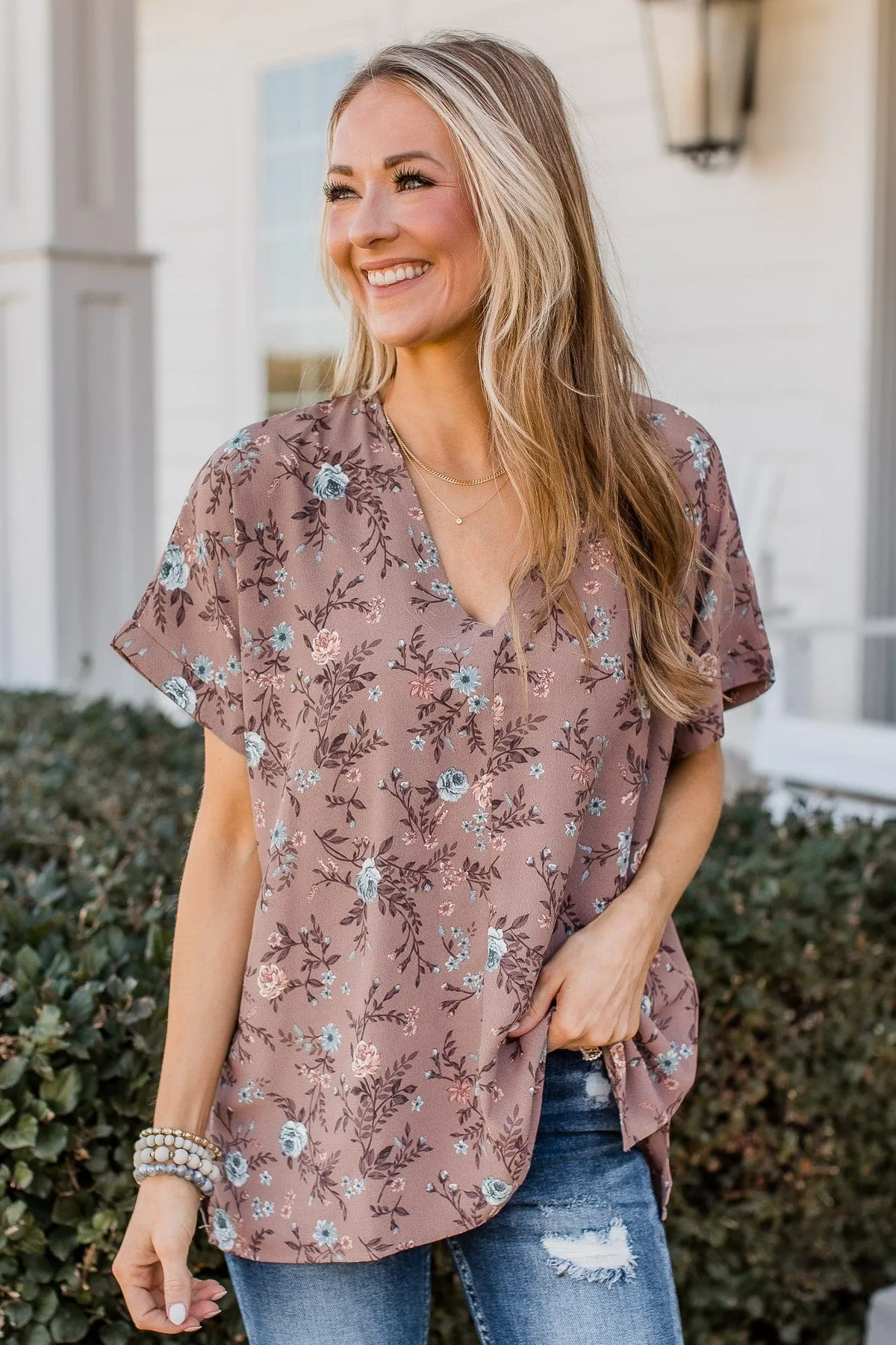 Much To My Delight Floral Blouse- Pale Mauve