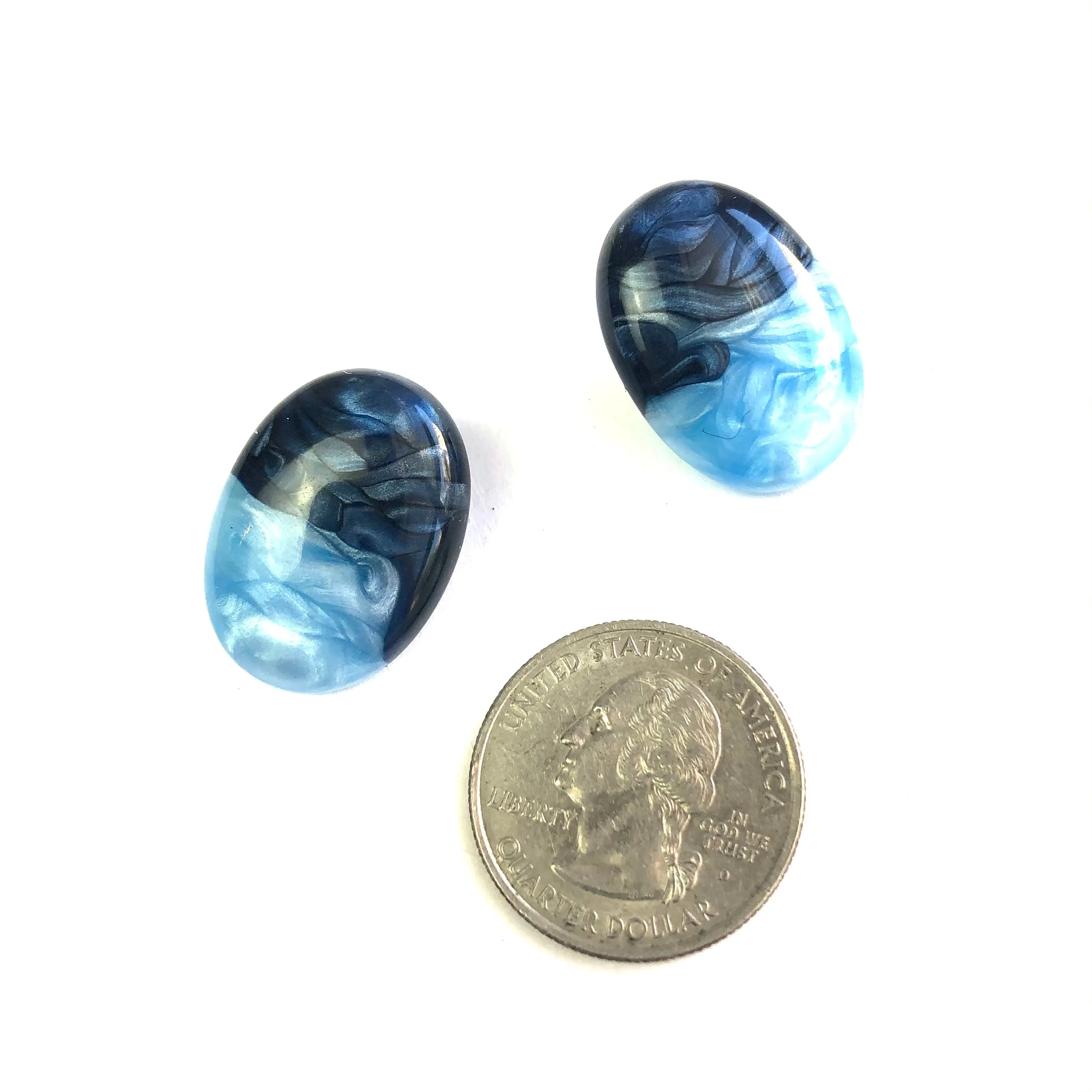 Navy & Aqua Aura Enamel Oval Button Stud Earrings