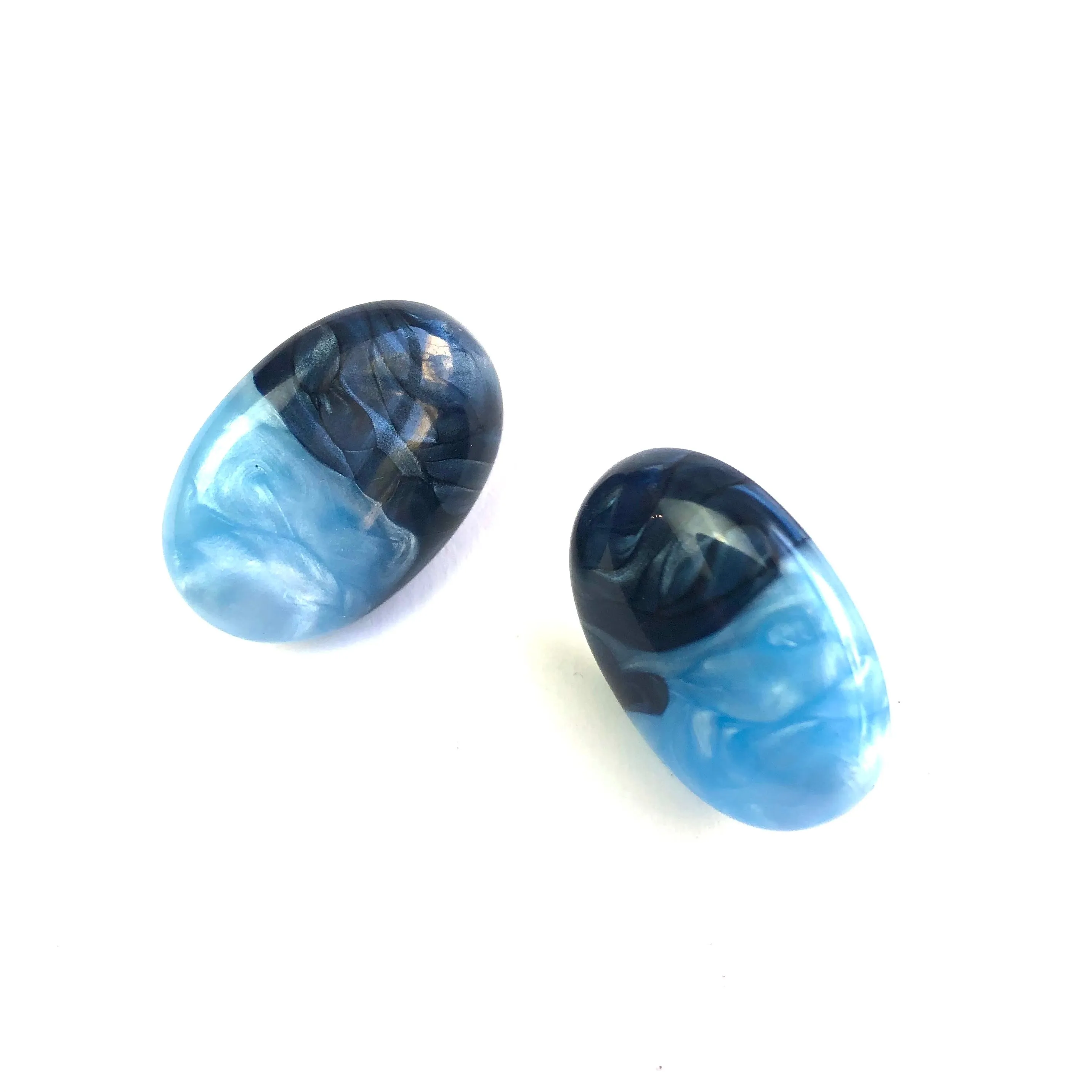 Navy & Aqua Aura Enamel Oval Button Stud Earrings