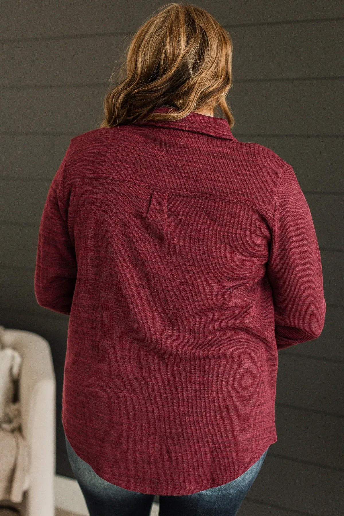 Never Letting Go Button Top- Burgundy