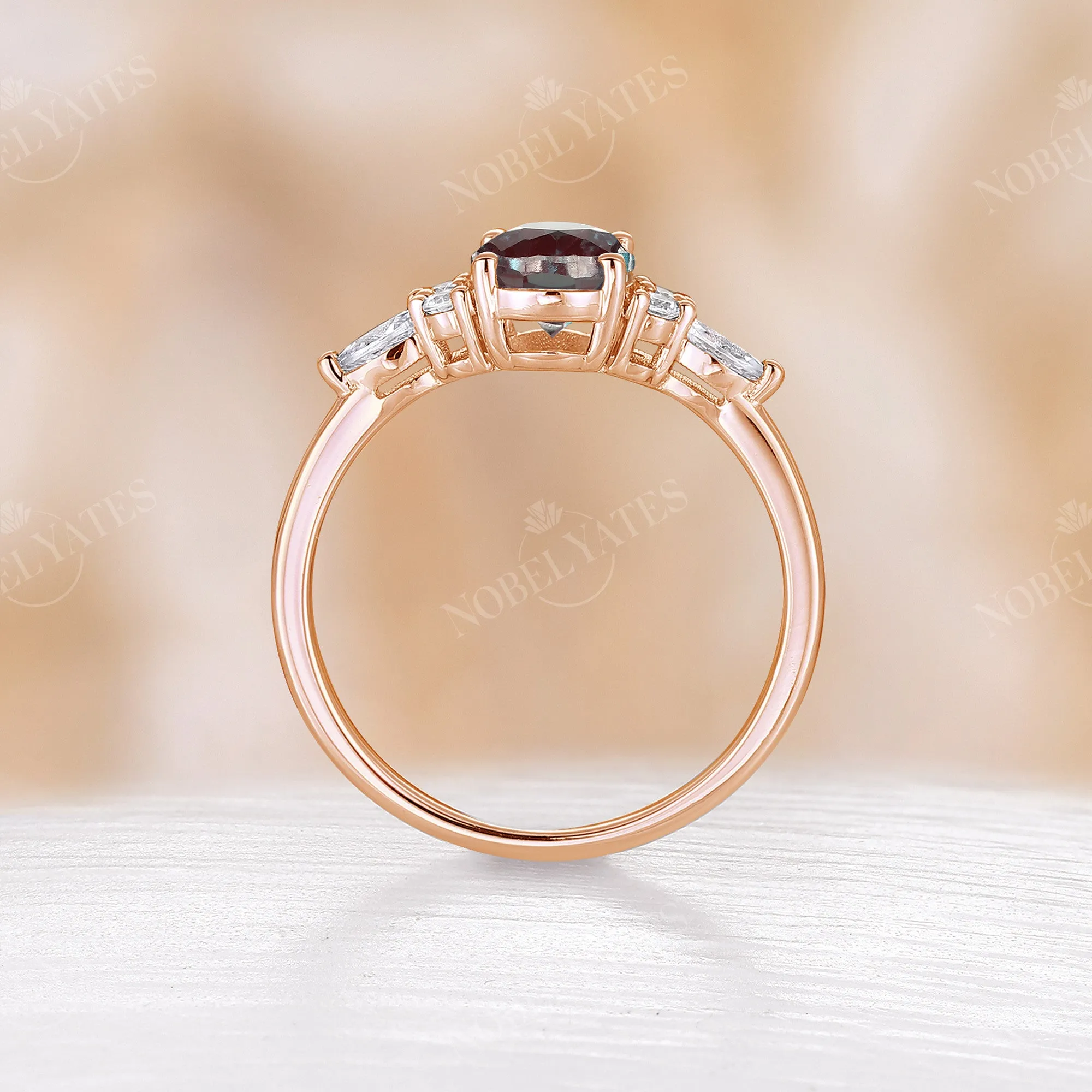 Oval Lab Alexandrite Engagement Ring Rose Gold Side Stone