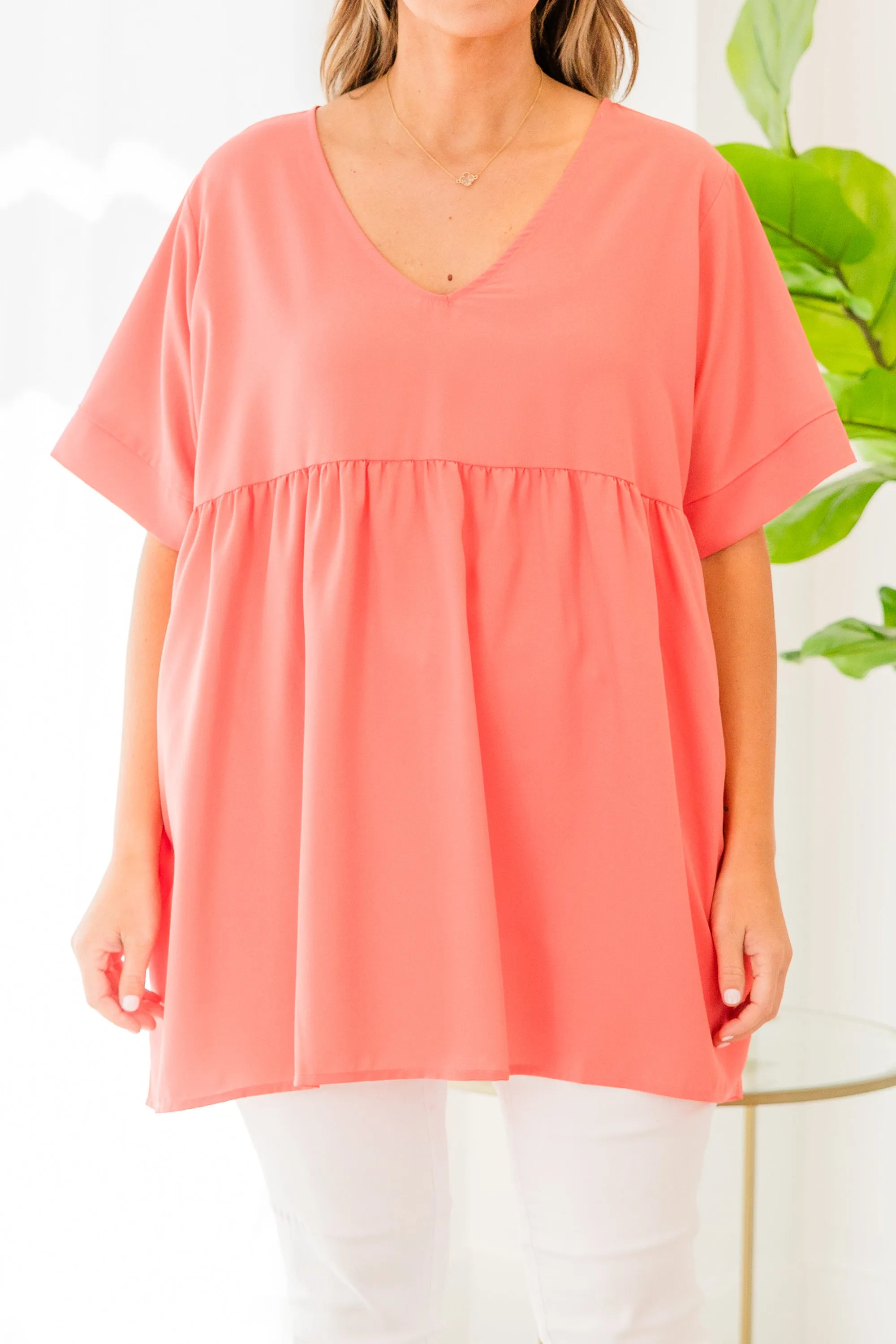 Primrose Babydoll Top, Deep Coral