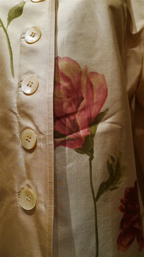 Quadrille Custom Cream Silk Jacket with Rose Print