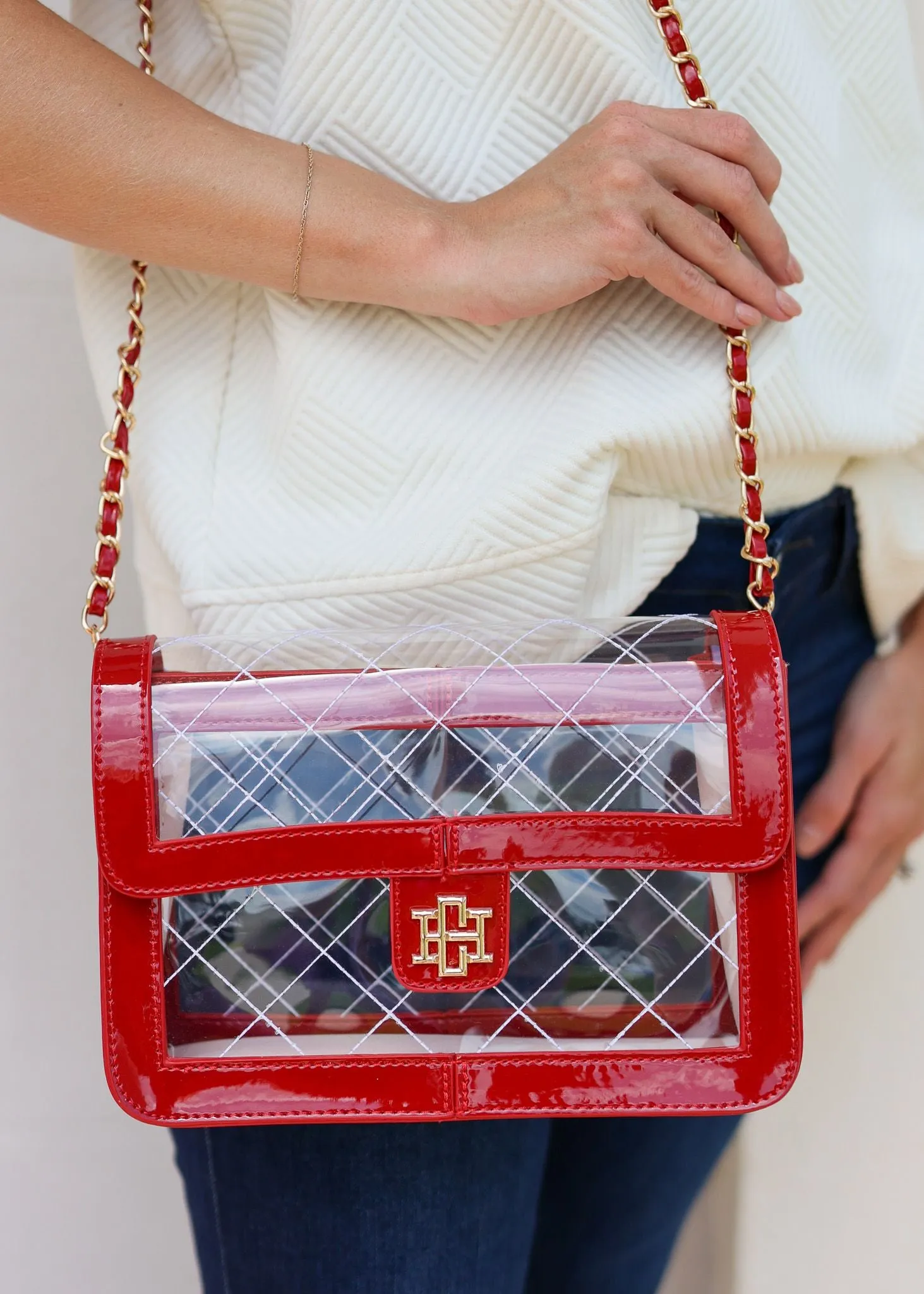 Quinn Quilted Clear Bag Red Patent