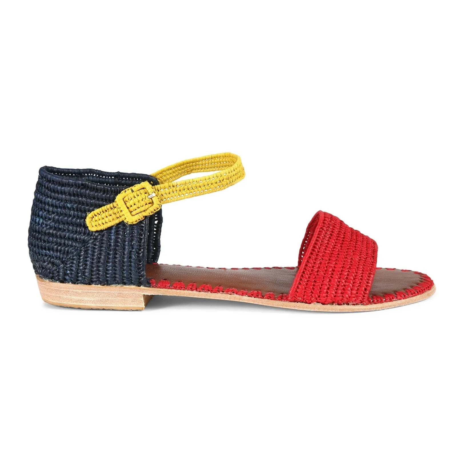 Raffia Sandal (Red/Blue with Yellow)