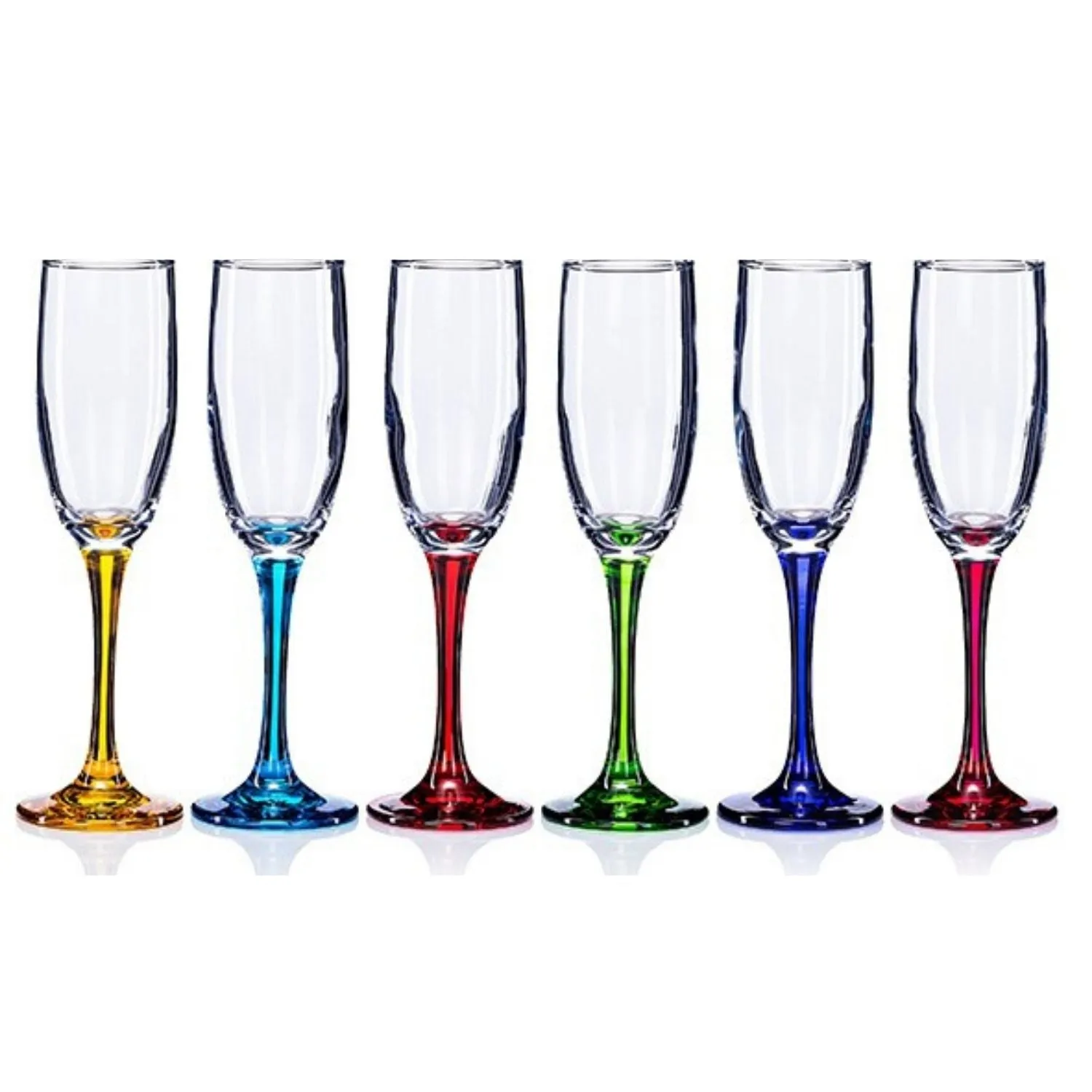 Rainbow Flute Prosecco Glasses Set of 6