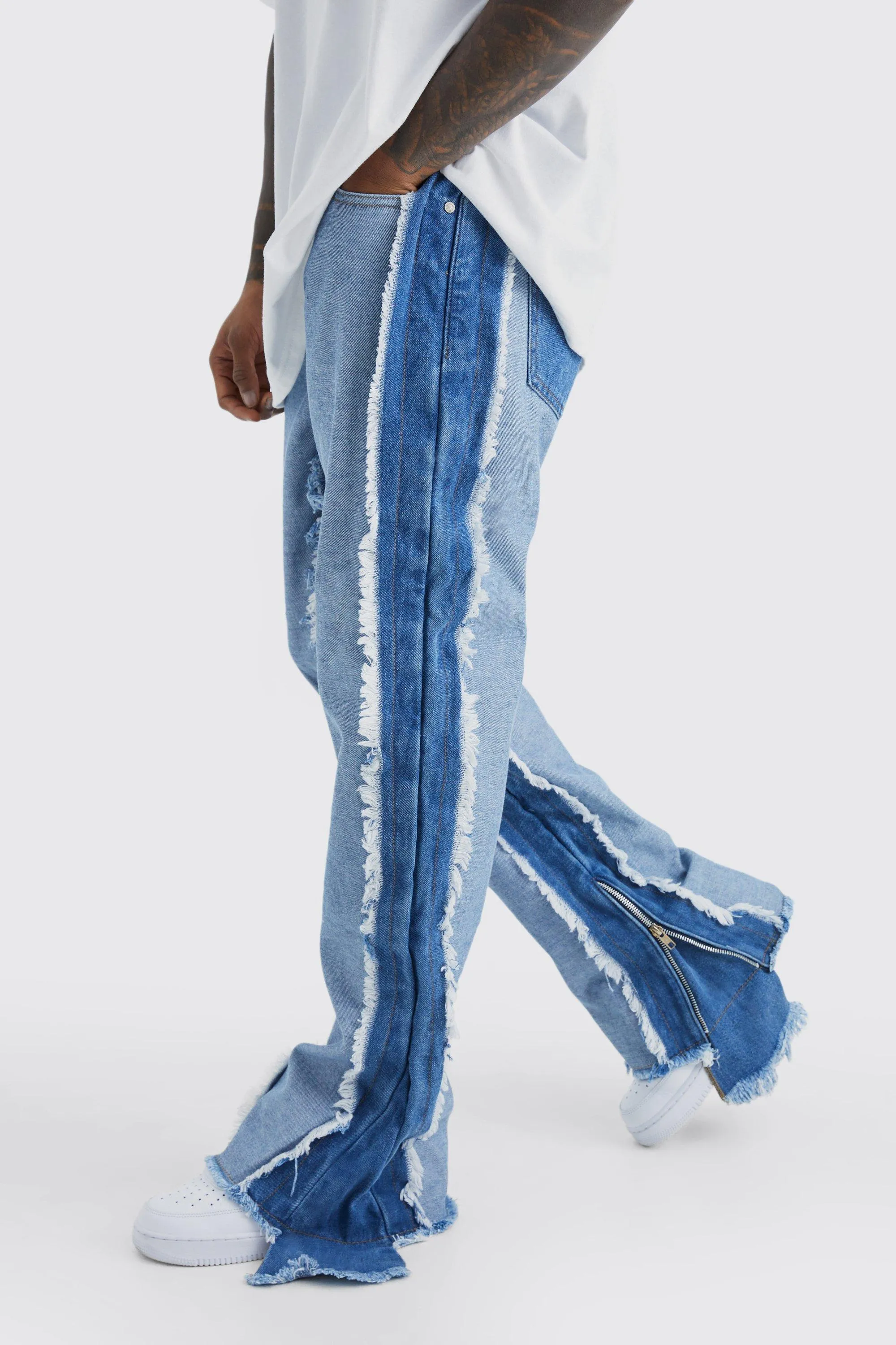 Relaxed Fit Frayed Edge Gusset Jeans | boohooMAN UK
