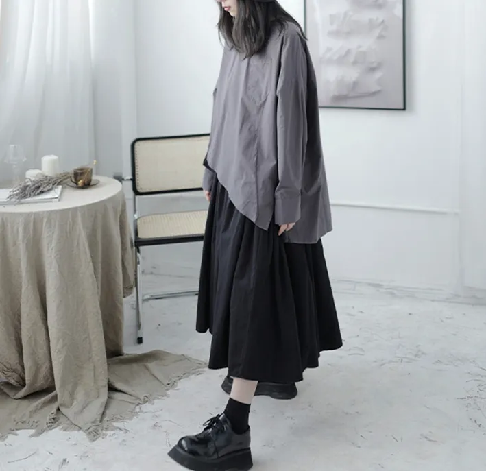 Saburo Irregular Long Sleeve Shirt - Gray