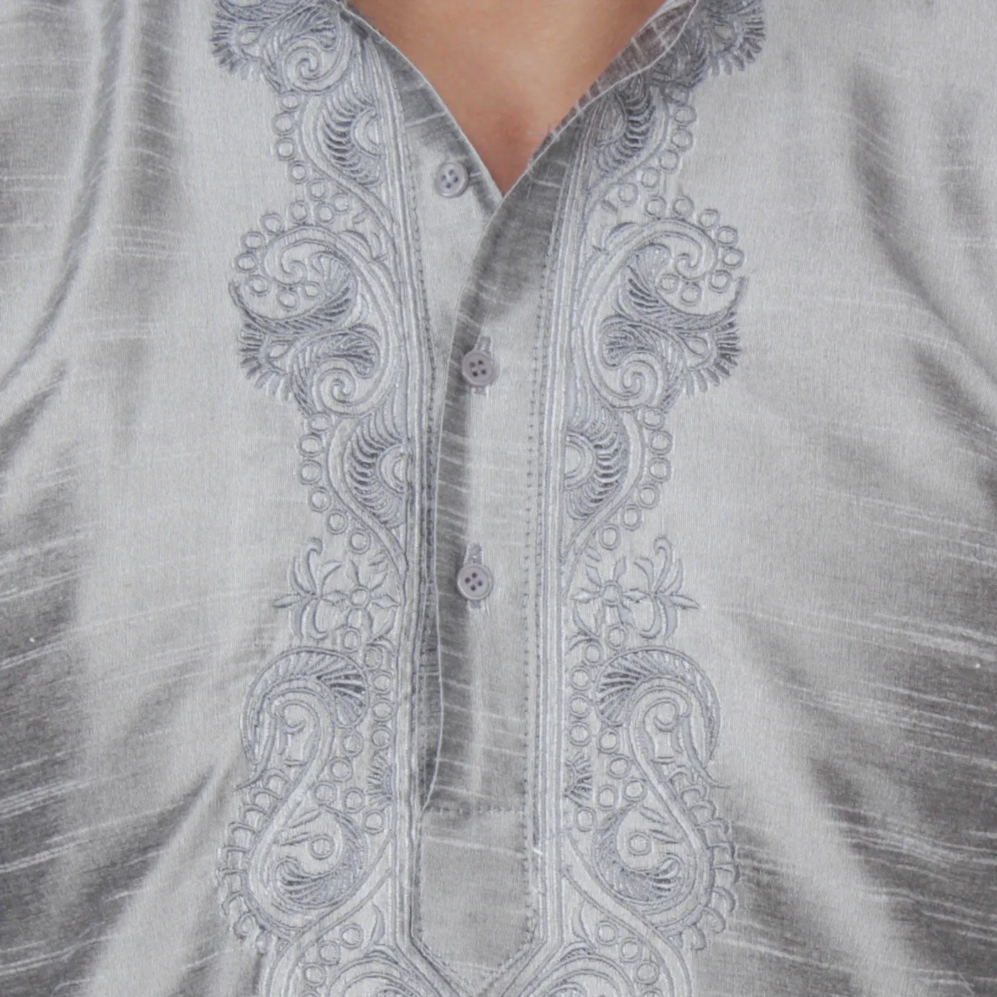 Silk Embroidered Mens Kurta Pajama India Clothing (Grey)