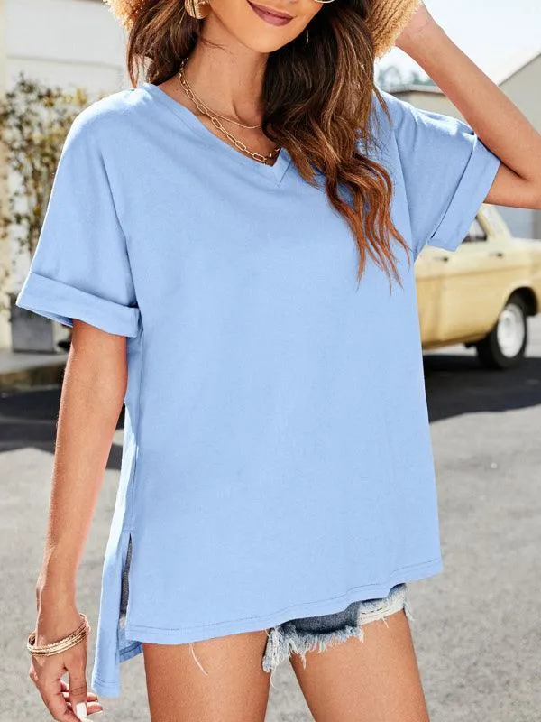 Solid V-Neck Women Top