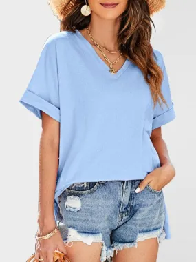 Solid V-Neck Women Top