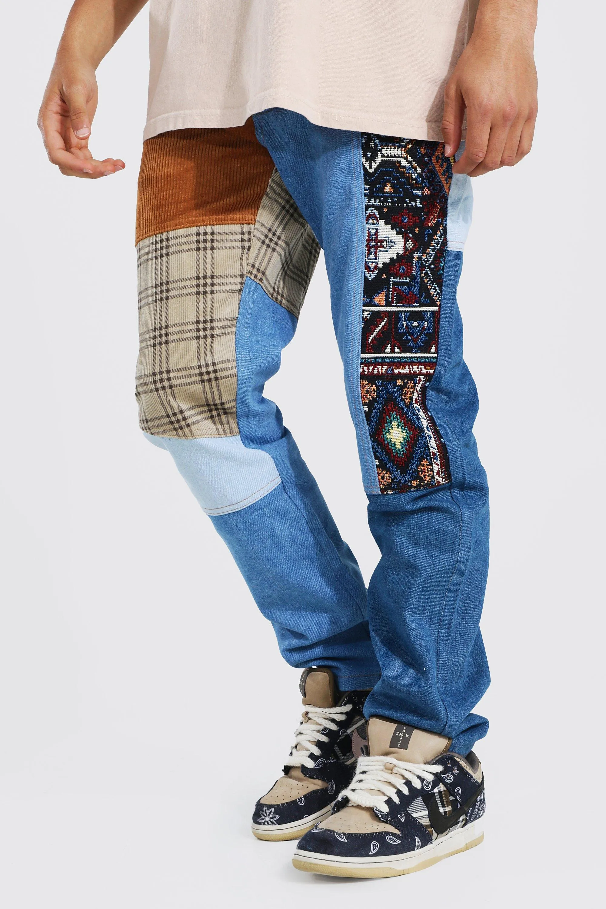 Straight Leg Rigid Patchwork Jeans