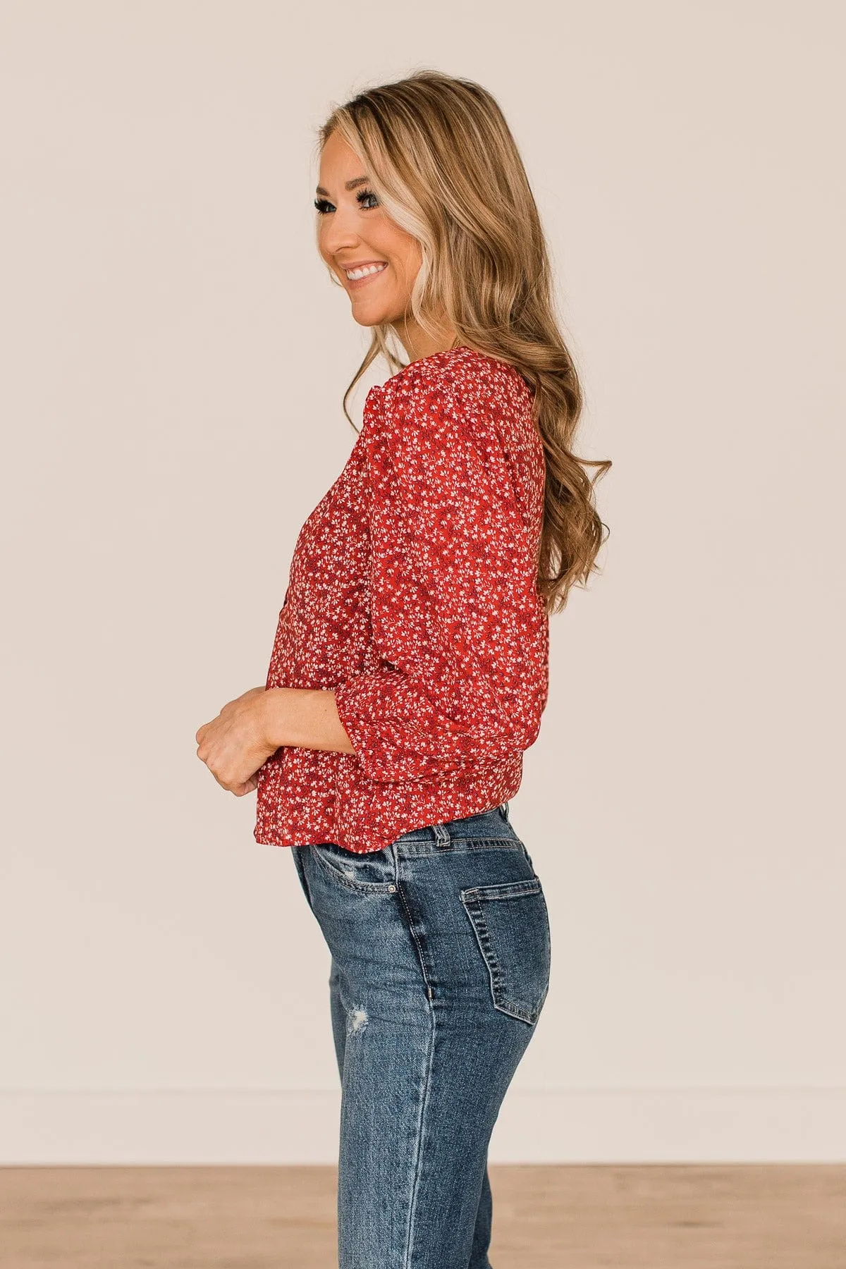 Sweet Serendipity Floral Button Top- Red