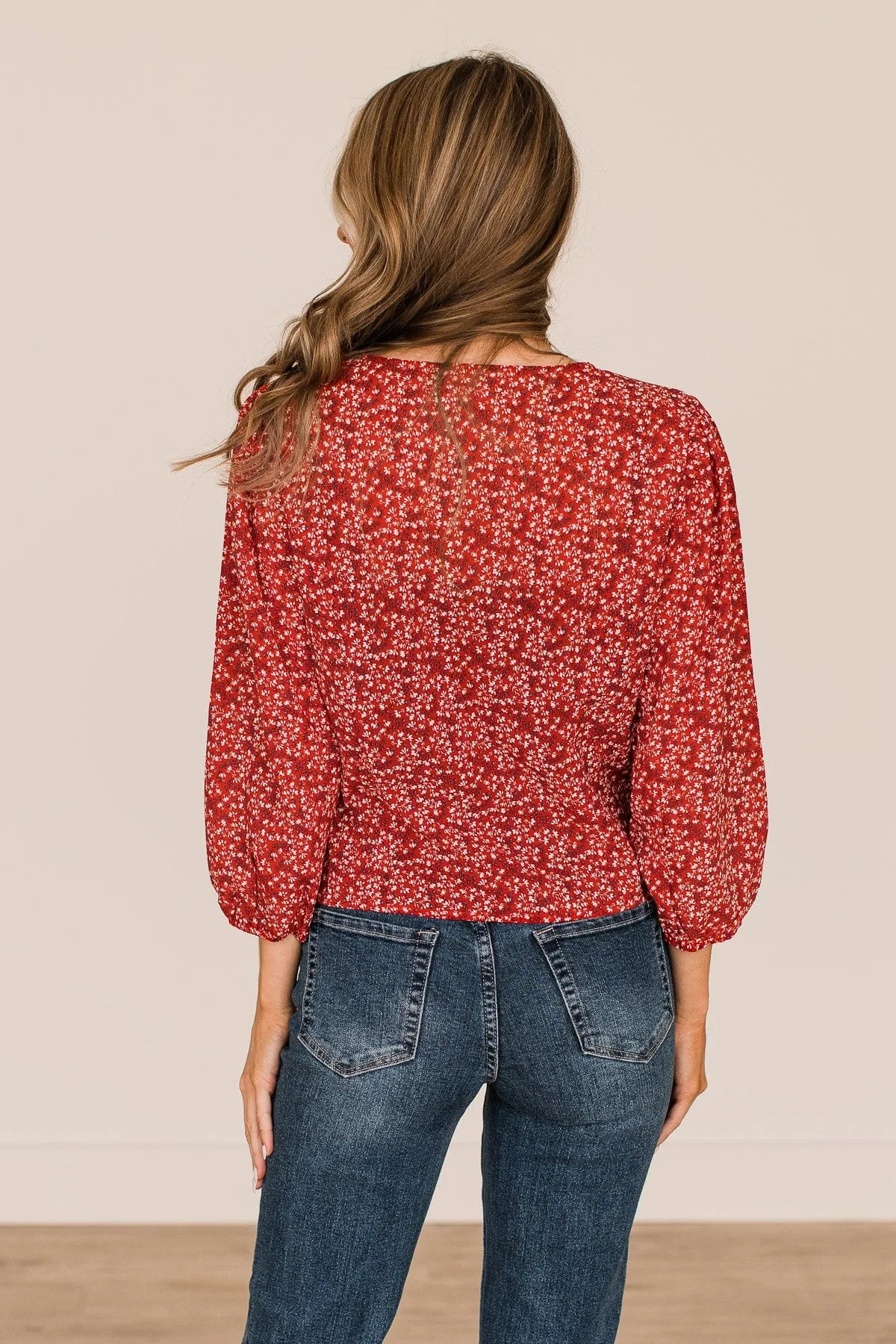 Sweet Serendipity Floral Button Top- Red