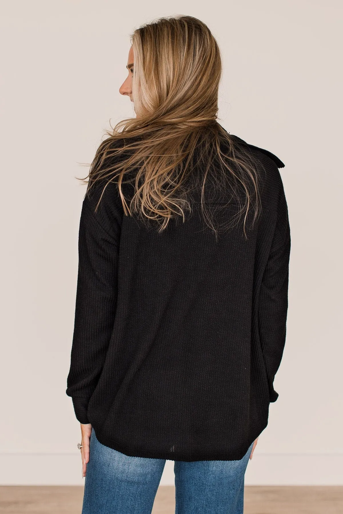 Thankful For Today Button Top- Black