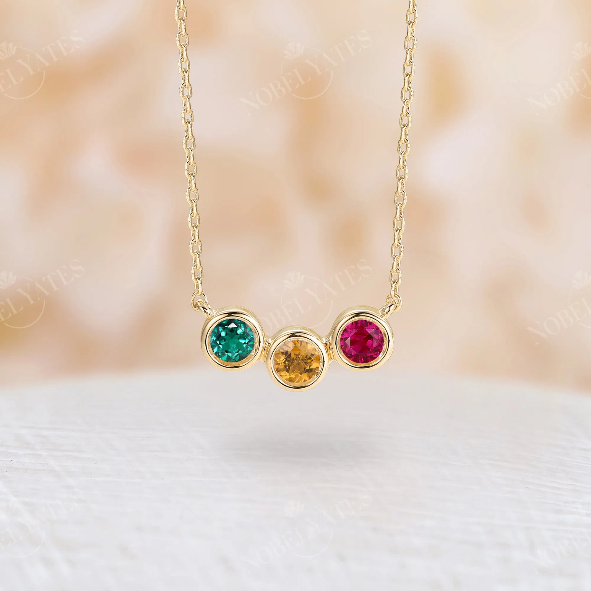 Three Stone Family Necklace Custom Birthstone Pandant