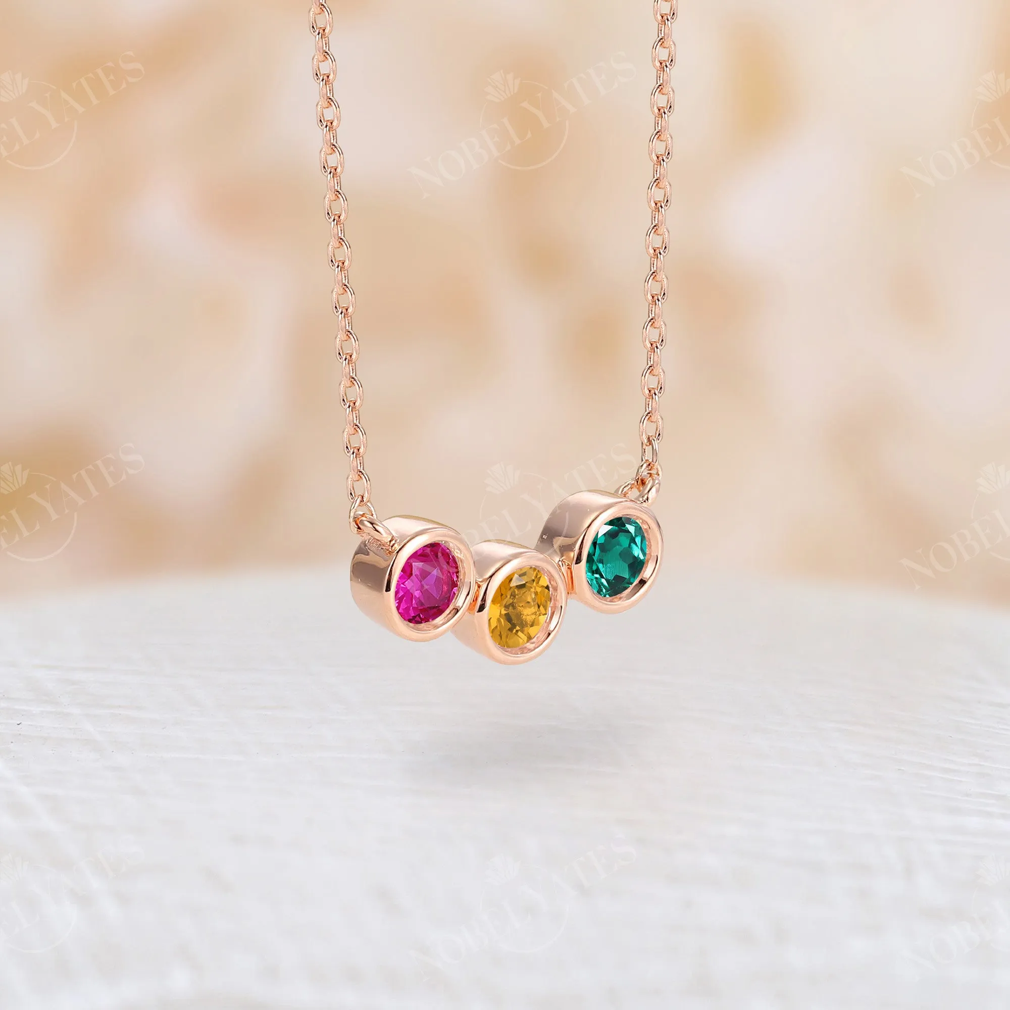 Three Stone Family Necklace Custom Birthstone Pandant