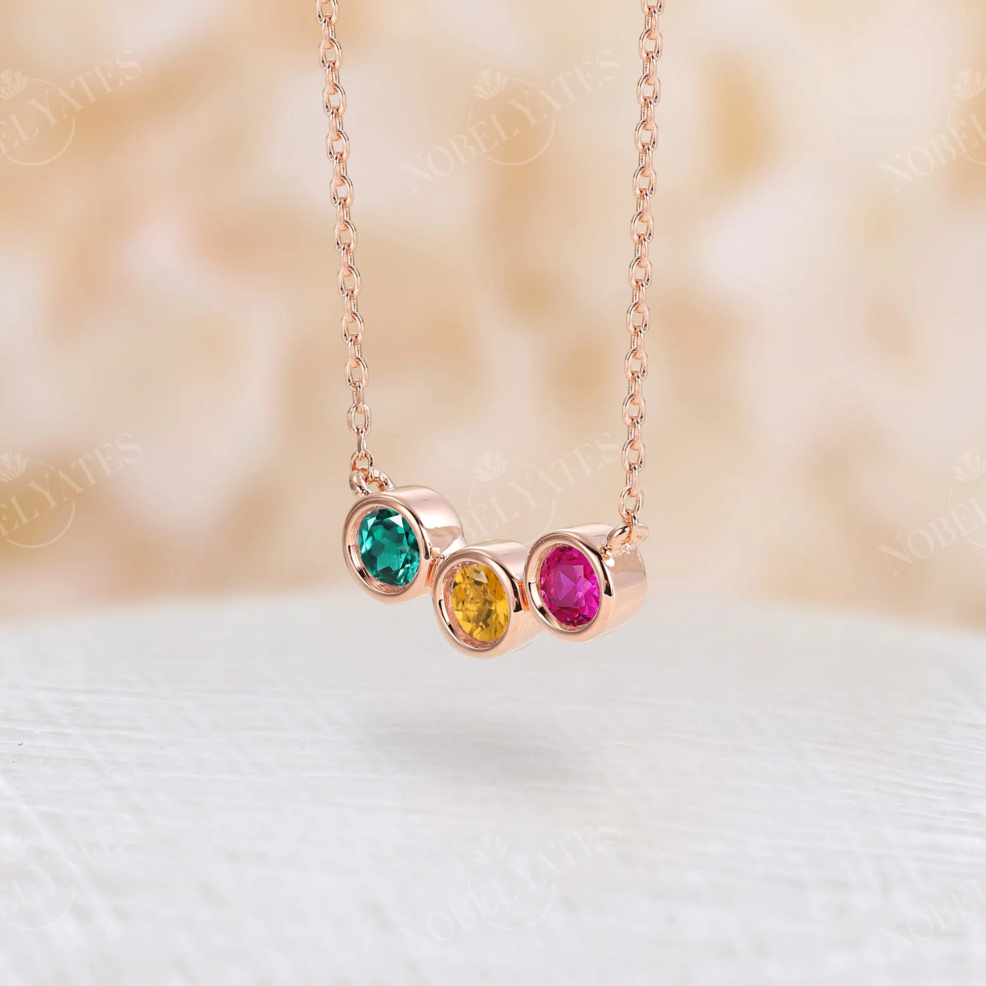 Three Stone Family Necklace Custom Birthstone Pandant