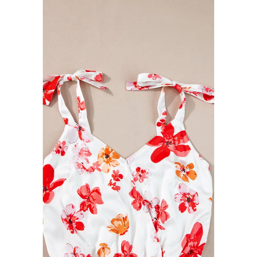 Tied Printed Surplice Sleeveless Bodysuit