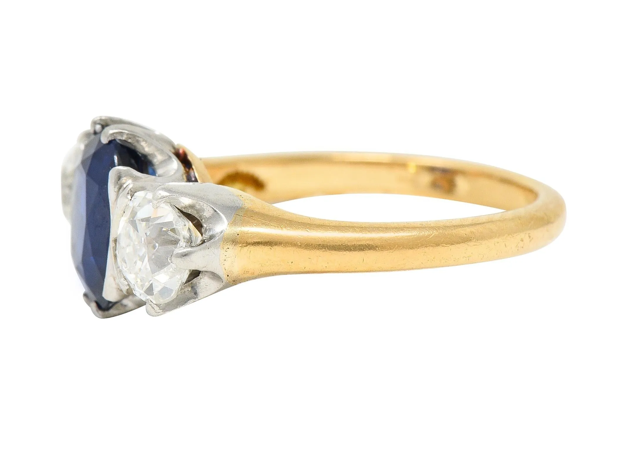 Tiffany & Co. Victorian 2.48 CTW No Heat Sapphire Diamond Platinum 18 Karat Gold Antique Three Stone Ring GIA