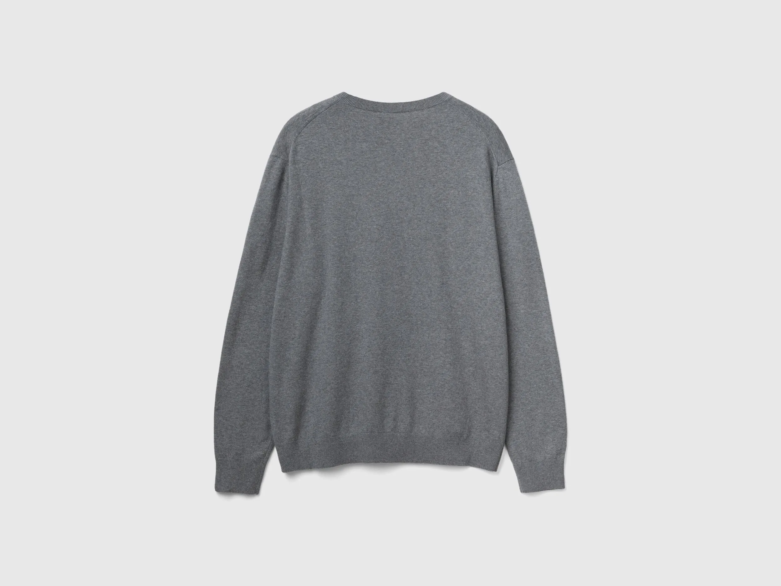 V-neck sweater in lightweight cotton blend - Dark Gray | Benetton