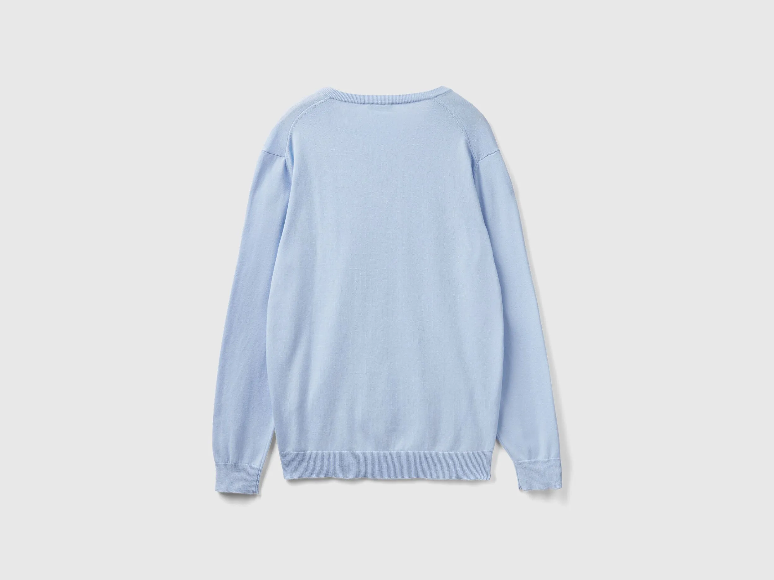 V-neck sweater in pure cotton - Sky Blue | Benetton