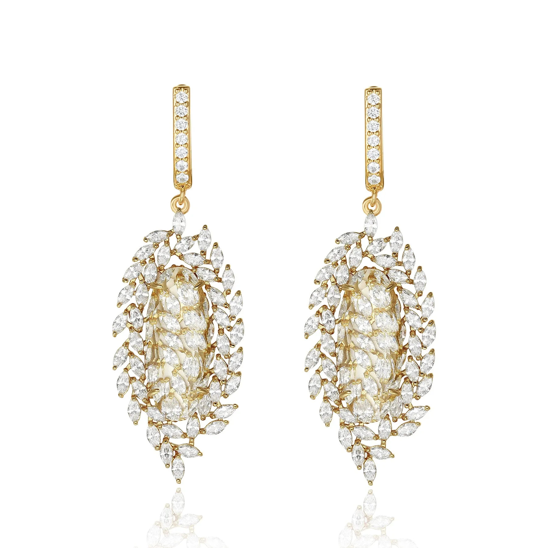 Valencia Gold White Stone & Designer Shape CZ Earrings