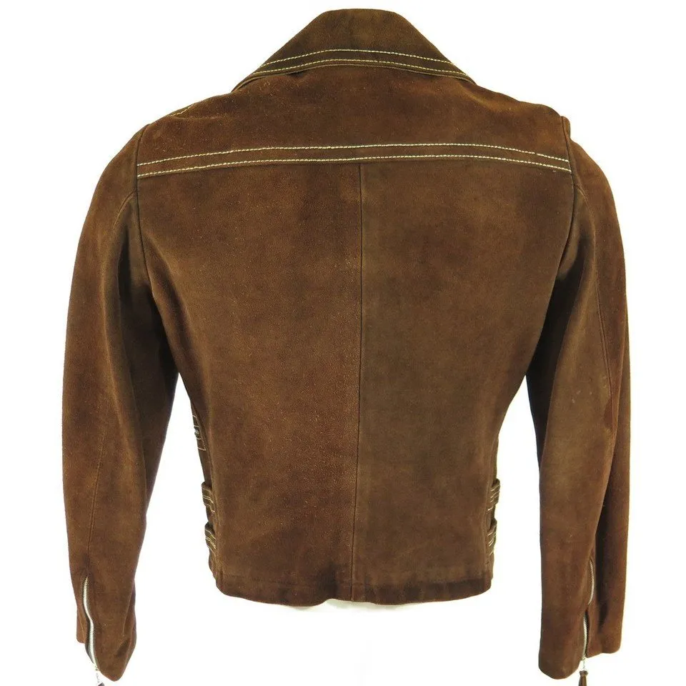 Vintage 70s Botany 500 Suede Leather Motorcycle Biker Jacket S