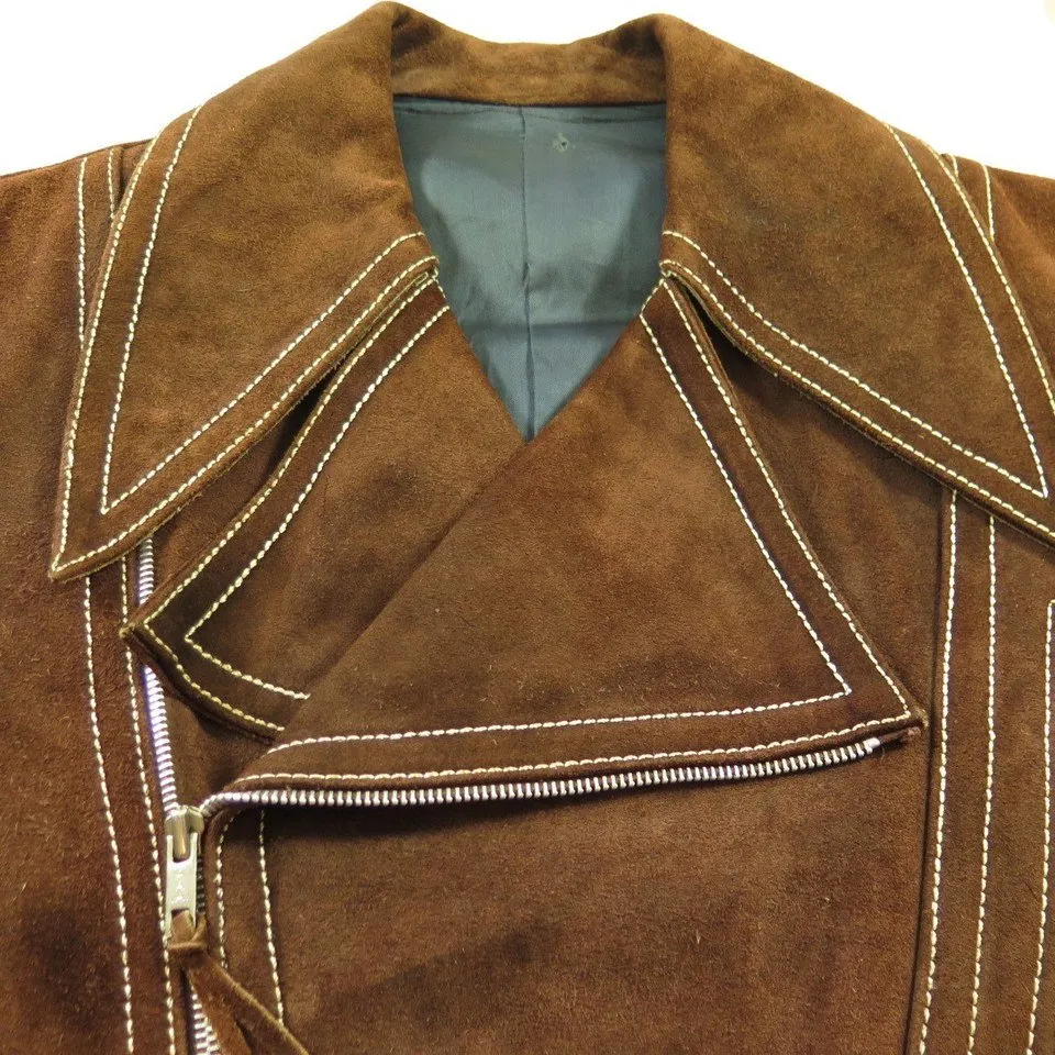 Vintage 70s Botany 500 Suede Leather Motorcycle Biker Jacket S