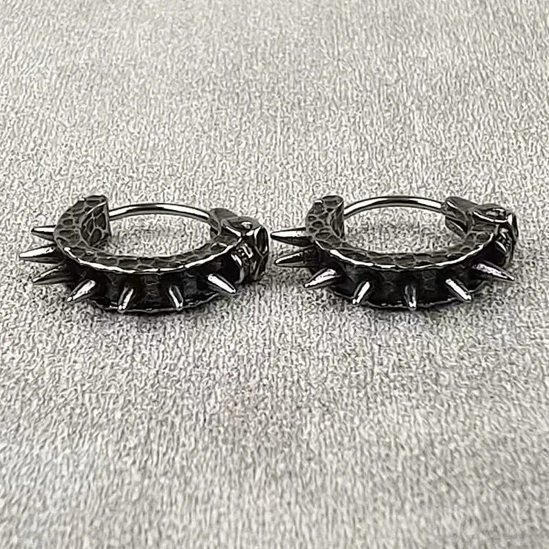 Vintage Black Skull Awl Round Earrings - Gothic Biker Punk Hip Hop Rock Jewelry