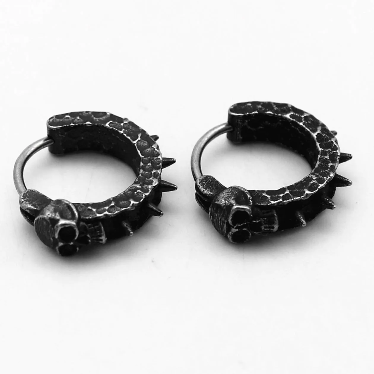 Vintage Black Skull Awl Round Earrings - Gothic Biker Punk Hip Hop Rock Jewelry