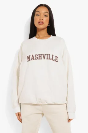 Washed Chocolate Nashville Print Sweater