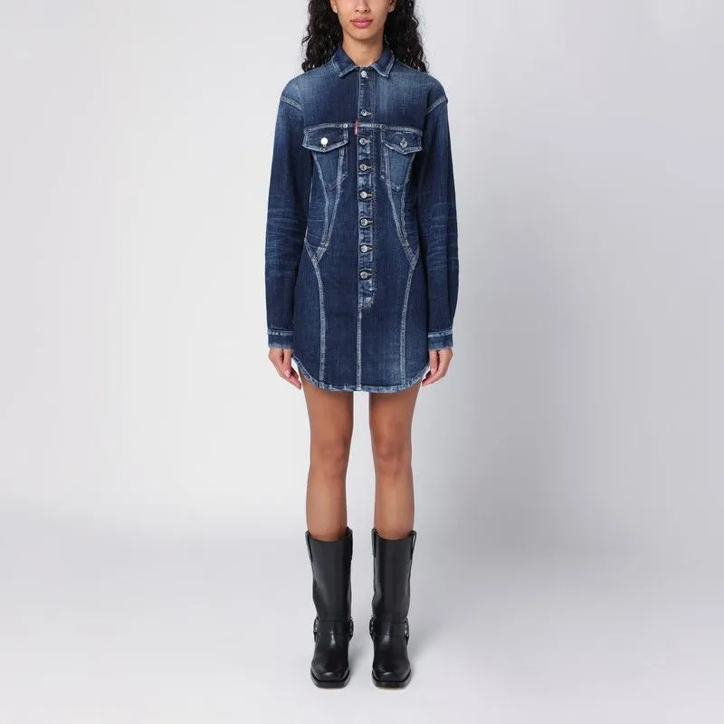 WASHED DENIM BUSTIER CHEMISIER DRESS