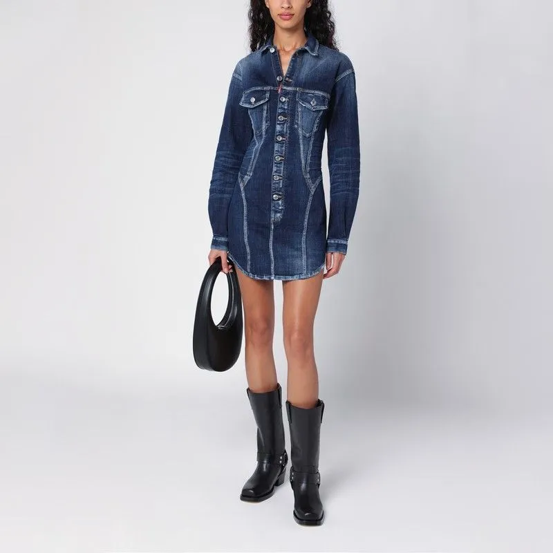 WASHED DENIM BUSTIER CHEMISIER DRESS