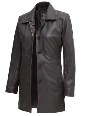 Winchester Women's Distressed Dark Brown Leather Coat